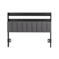 Artiss Double Headboard Charging Station Storage LED Light Grey Upholstered