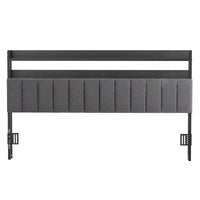 Artiss King Headboard Charging Station Storage LED Light Grey Upholstered