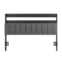 Artiss Queen Headboard Charging Station Storage LED Light Grey Upholstered