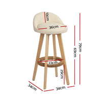 4x Bar Stools Padded Leather Wooden Beige