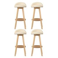 4x Bar Stools Padded Leather Wooden Beige