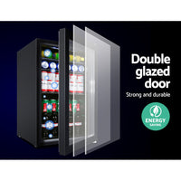 70L Bar Fridge Glass Door w/Light Black