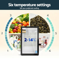 Devanti 105L Bar Fridge Glass Door Mini Fridge Countertop Cooler Black
