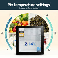 Devanti 40L Bar Fridge Glass Door Mini Fridge Countertop Cooler Black