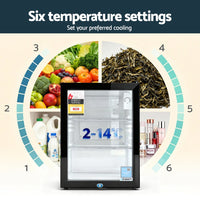 Devanti 56L Bar Fridge Glass Door Mini Fridge Countertop Cooler Black