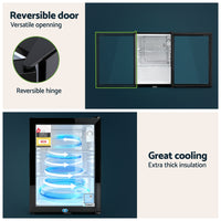 Devanti 56L Bar Fridge Glass Door Mini Fridge Countertop Cooler Black