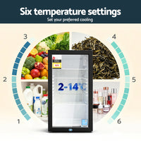 Devanti 78L Bar Fridge Glass Door Mini Fridge Countertop Cooler Black