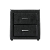 Bedside Table 2 Drawers Leather - CADEN Black