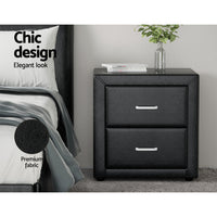 Bedside Table 2 Drawers Leather - CADEN Black