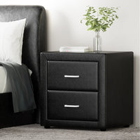 Bedside Table 2 Drawers Leather - CADEN Black