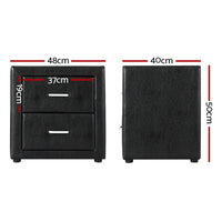 Artiss 2X Bedside Table 2 Drawers Side Table Leather - CADEN Black