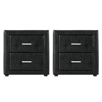 Artiss 2X Bedside Table 2 Drawers Side Table Leather - CADEN Black