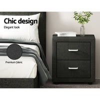 Bedside Table 2 Drawers Fabric - CADEN Charcoal