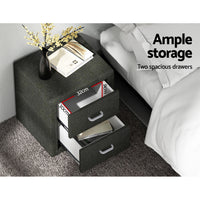 Bedside Table 2 Drawers Fabric - CADEN Charcoal