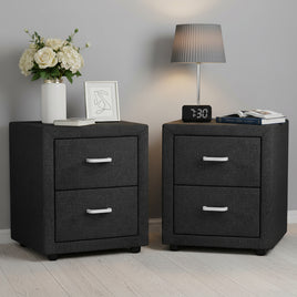 Artiss 2X Bedside Table 2 Drawers Fabric - CADEN Charcoal