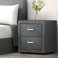 Bedside Table 2 Drawers Fabric - CADEN Grey