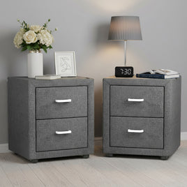 Artiss 2X Bedside Table 2 Drawers Side Table Fabric - CADEN Grey