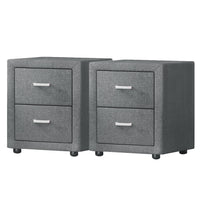 Artiss 2X Bedside Table 2 Drawers Side Table Fabric - CADEN Grey