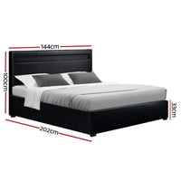 Bed Frame Double Size LED Gas Lift Black COLE