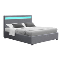 Bed Frame Double Size LED Gas Lift Grey COLE