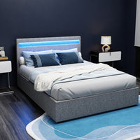 Bed Frame Double Size LED Gas Lift Grey COLE