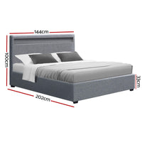 Bed Frame Double Size LED Gas Lift Grey COLE