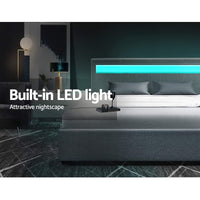 Bed Frame Double Size LED Gas Lift Grey COLE