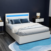 Bed Frame Double Size LED Gas Lift White COLE