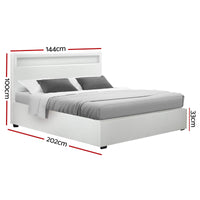 Bed Frame Double Size LED Gas Lift White COLE