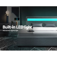 Bed Frame Queen Size LED Gas Lift Grey COLE