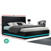 Bed Frame Double Size LED Gas Lift Black LUMI