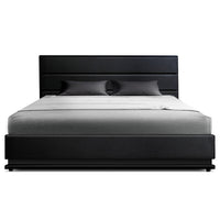 Bed Frame Double Size LED Gas Lift Black LUMI