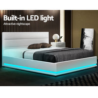 Bed Frame Double Size LED Gas Lift White LUMI