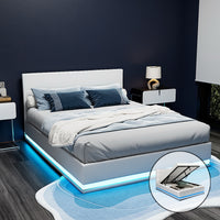 Bed Frame Double Size LED Gas Lift White LUMI