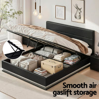 Artiss Bed Frame King Size LED Gas Lift Black LUMI