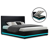 Bed Frame King Size LED Gas Lift Black LUMI