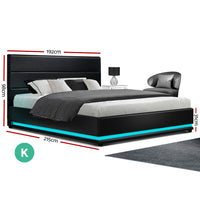 Bed Frame King Size LED Gas Lift Black LUMI