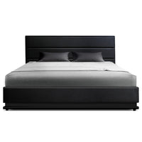 Bed Frame King Size LED Gas Lift Black LUMI