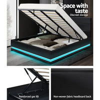 Bed Frame King Size LED Gas Lift Black LUMI