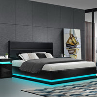 Bed Frame King Size LED Gas Lift Black LUMI