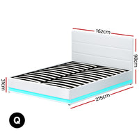 Bed Frame Queen Size LED Gas Lift White LUMI