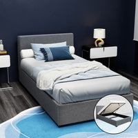 Bed Frame King Single Size Gas Lift Grey NINO