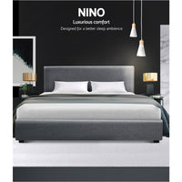 Bed Frame Queen Size Gas Lift Grey NINO