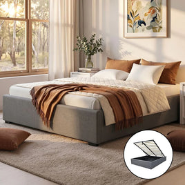 Artiss Bed Frame Queen Size Gas Lift Base Grey TOKI
