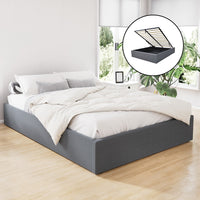 Bed Frame Queen Size Gas Lift Base Grey TOKI