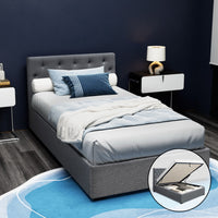 Bed Frame King Single Size Gas Lift Grey VILA