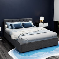 Bed Frame Queen Size Gas Lift Charcoal VILA