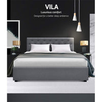 Bed Frame Queen Size Gas Lift Grey VILA