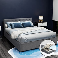 Bed Frame Queen Size Gas Lift Grey VILA