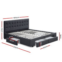 Bed Frame Double Size with 4 Drawers Grey AVIO